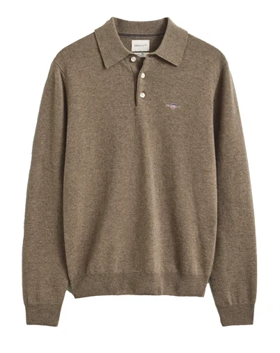 Gant - Lambswool Polo - Light Brown Melange 